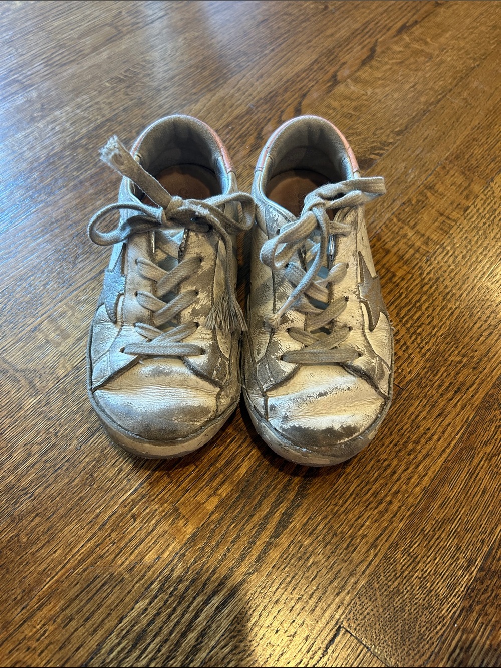 Golden Goose Kids Metallic Silver Lace-Up Sneakers with Pale Pink Heel
